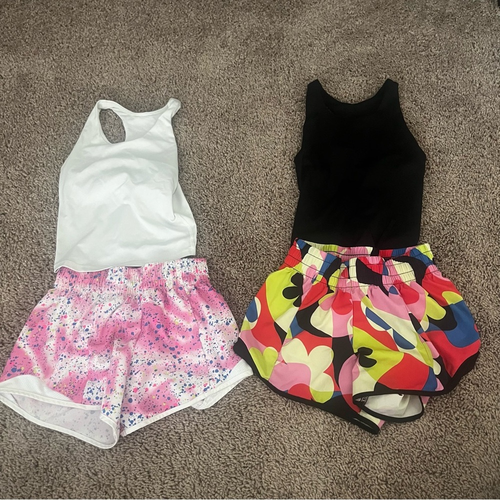 Athletic Works White with Pink and Blue Pattern Tank Top and Shorts Bundle